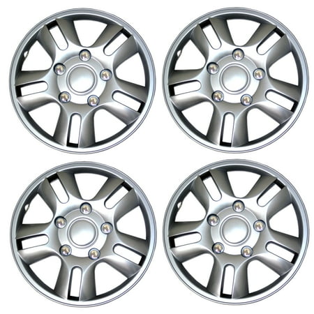 TuningPros WSC3-006S15 Set of 4 Metallic Silver Hubcaps 15" - Hub Caps Wheel Skin Cover 15 inches 4 Pcs Set