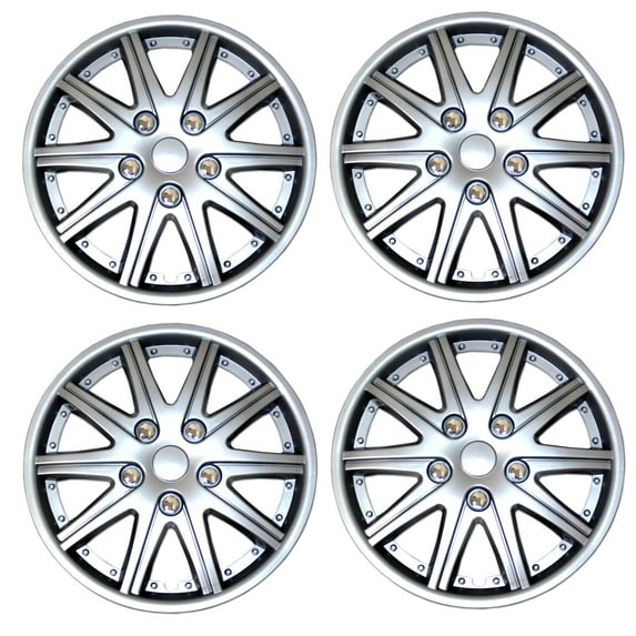 TuningPros WSC3-027S14 Set of 4 Metallic Silver Hubcaps 14" - Hub Caps Wheel Skin Cover 14 inches 4 Pcs Set