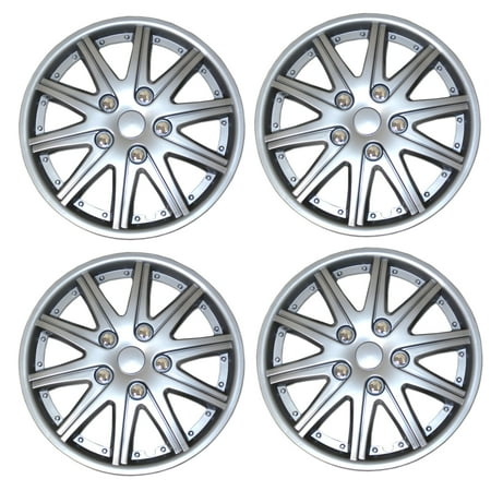 TuningPros WSC3-027S15 Set of 4 Metallic Silver Hubcaps 15" - Hub Caps Wheel Skin Cover 15 inches 4 Pcs Set