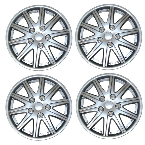 TuningPros WSC3-027S15 Set of 4  Metallic Silver Hubcaps 15" - Hub Caps Wheel Skin Cover 15 inches 4 Pcs Set