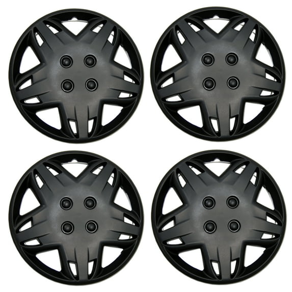 TuningPros WSC3-509B14 Set of 4 Matte Black Hubcaps 14" - Hub Caps Wheel Skin Cover 14 inches 4 Pcs Set