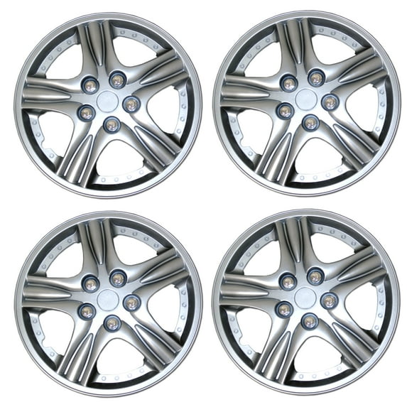 TuningPros WSC3-510S15 Set of 4 Metallic Silver Hubcaps 15" - Hub Caps Wheel Skin Cover 15 inches 4 Pcs Set