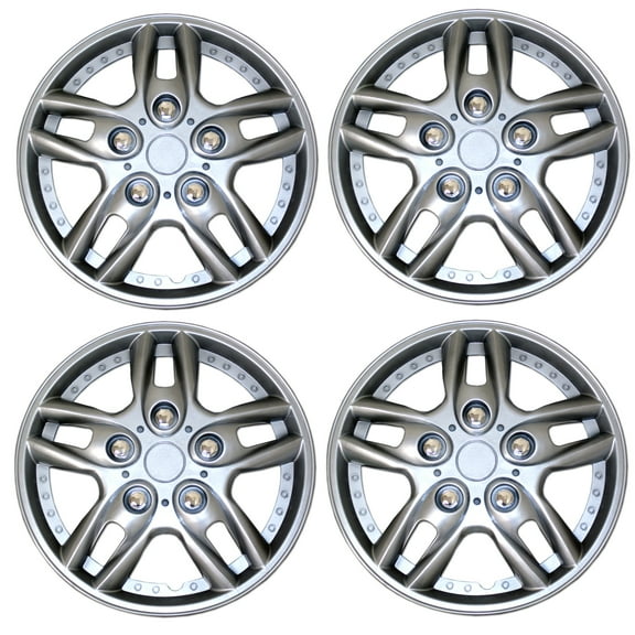 TuningPros WSC3-515S14 Set of 4  Metallic Silver Hubcaps 14" - Hub Caps Wheel Skin Cover 14 inches 4 Pcs Set