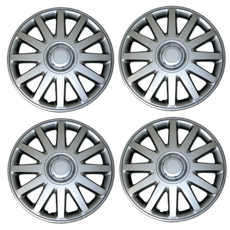 TuningPros WSC3-610S16 Set of 4 Metallic Silver Hubcaps 16" - Hub Caps Wheel Skin Cover 16 inches 4 Pcs Set