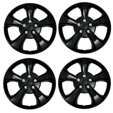 TuningPros WSC3-616B17 Set of 4 Matte Black Hubcaps 17" - Hub Caps Wheel Skin Cover 17 inches 4 Pcs Set
