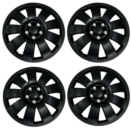 TuningPros WSC3-721B16 Set of 4 Matte Black Hubcaps 16" - Hub Caps Wheel Skin Cover 16 inches 4 Pcs Set