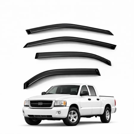 TuningPros WV2M-115 Outside Mount 2.0mm Window Visor Deflector 4 Pcs Set For 2005-2011 Dodge Dakota Quad Cab