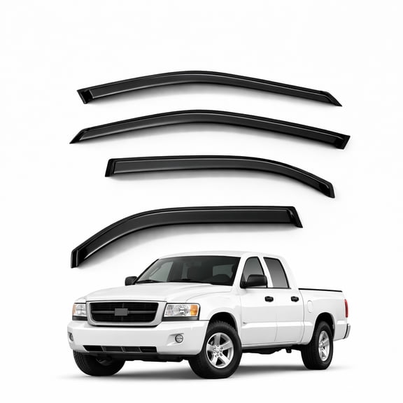 TuningPros WV2M-115 Outside Mount 2.0mm Window Visor Deflector 4 Pcs Set For 2005-2011 Dodge Dakota Quad Cab