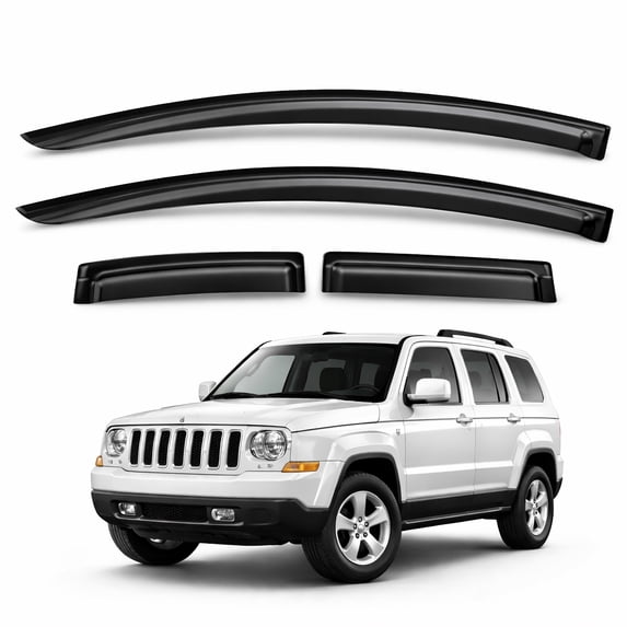 TuningPros WV2M-275 Outside Mount 2.0mm Window Visor Deflector 4 Pcs Set For 2007-2016 Jeep Patriot