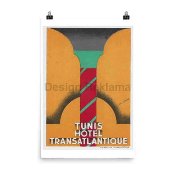 Tunis, French North Africa, Hotel Transatlantique, circa 1933, unframed poster designed by Erik Nitsche