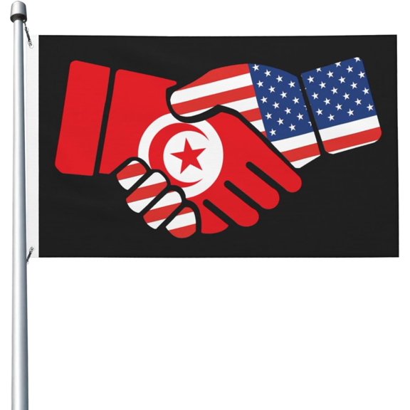Tunis Tunisians American Flag American Handshake 3x5 Ft Breeze Banner Double Sided Vivid Color And Fade Proof 100% P