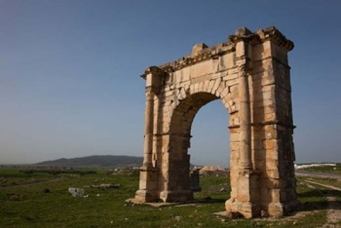 Tunisia Dougga Roman-era arch on Route P5 Canvas Art - Walter Bibikow DanitaDelimont (24 x 15)