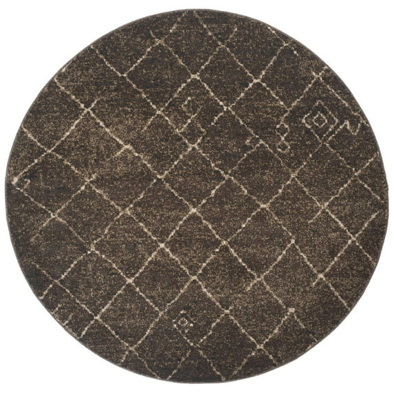 Tunisia Ivory Square Rug-Color:Dark Brown,Shape:Round,Size:6' X 6'