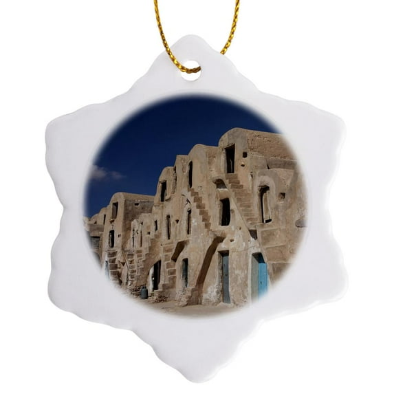3drose, Tunisia, Ksour, Medenine, Fortified Ksar Building-af47 Wbi0396 - Walter Bibikow, 3 inch Snowflake Porcelain Ornament