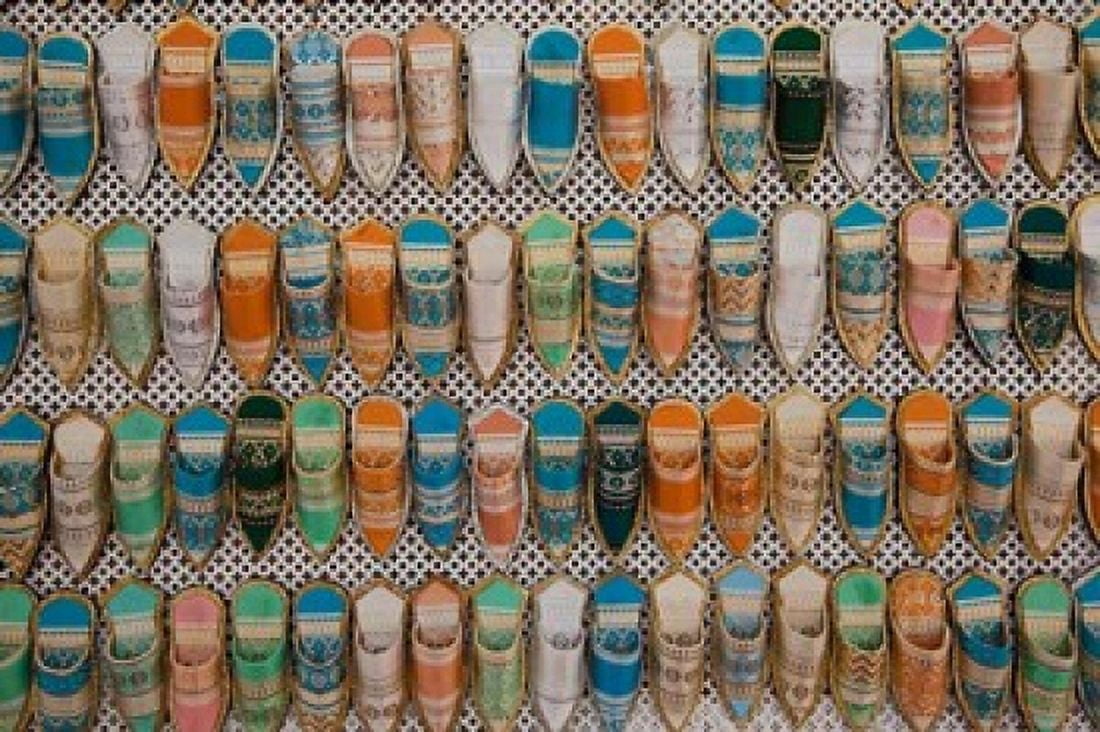 Tunisia Tunis Carthage Market babouches slippers Canvas Art - Walter Bibikow DanitaDelimont (35 x 23)