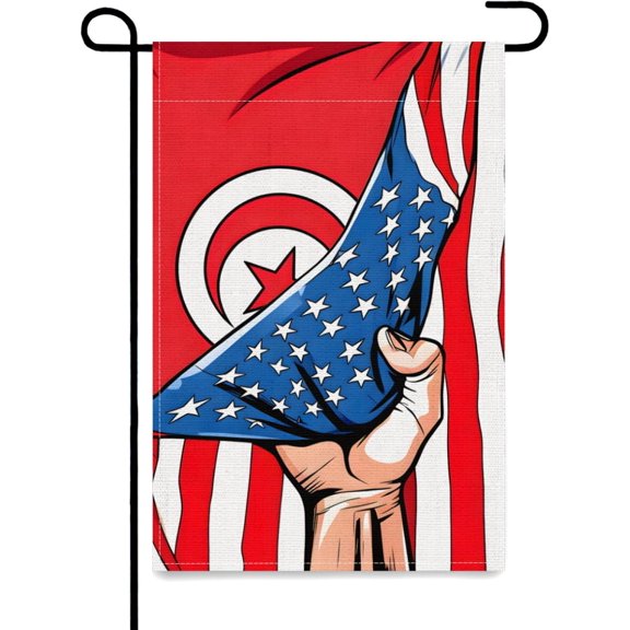 Tunisia United States Flag Garden Flag Patriotic Burlap Decorative 12x18 Inch Yard Flags for Outdoor Indoor House Lawn Decor
