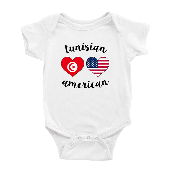 Tunisian American Flag Two Hearts Cute Baby Bodysuit (White, 0-3 Months)