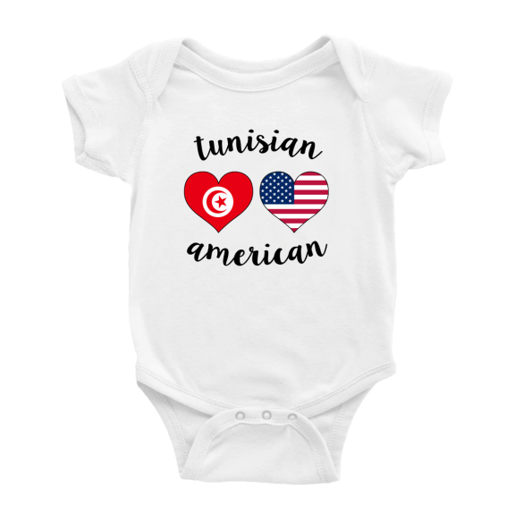 Tunisian American Flag Two Hearts Cute Baby Bodysuit (White, 6-12 Months)