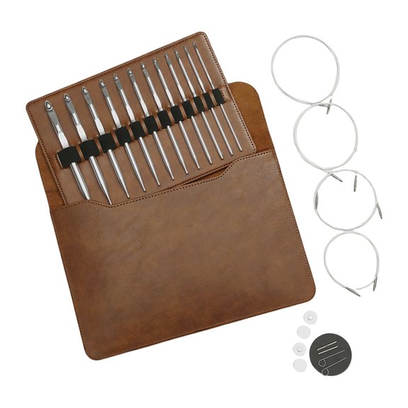 Tunisian Crochet Hook Set 3mm-10.0mm Aluminium Interchangeable Circular Knitting Needle with Storage Bag Knitting Tool