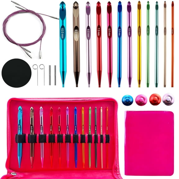 Tunisian Crochet Hook Set, Aluminum Interchangeable Hooks 3mm-10mm