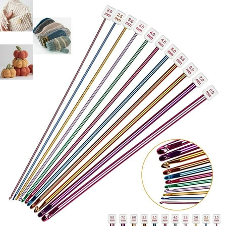 Tunisian Crochet Hooks Set, 11pcs 2-8 mm Aluminum Afghan Crochet Hooks, Ergonomic Crochet Needles Supplies