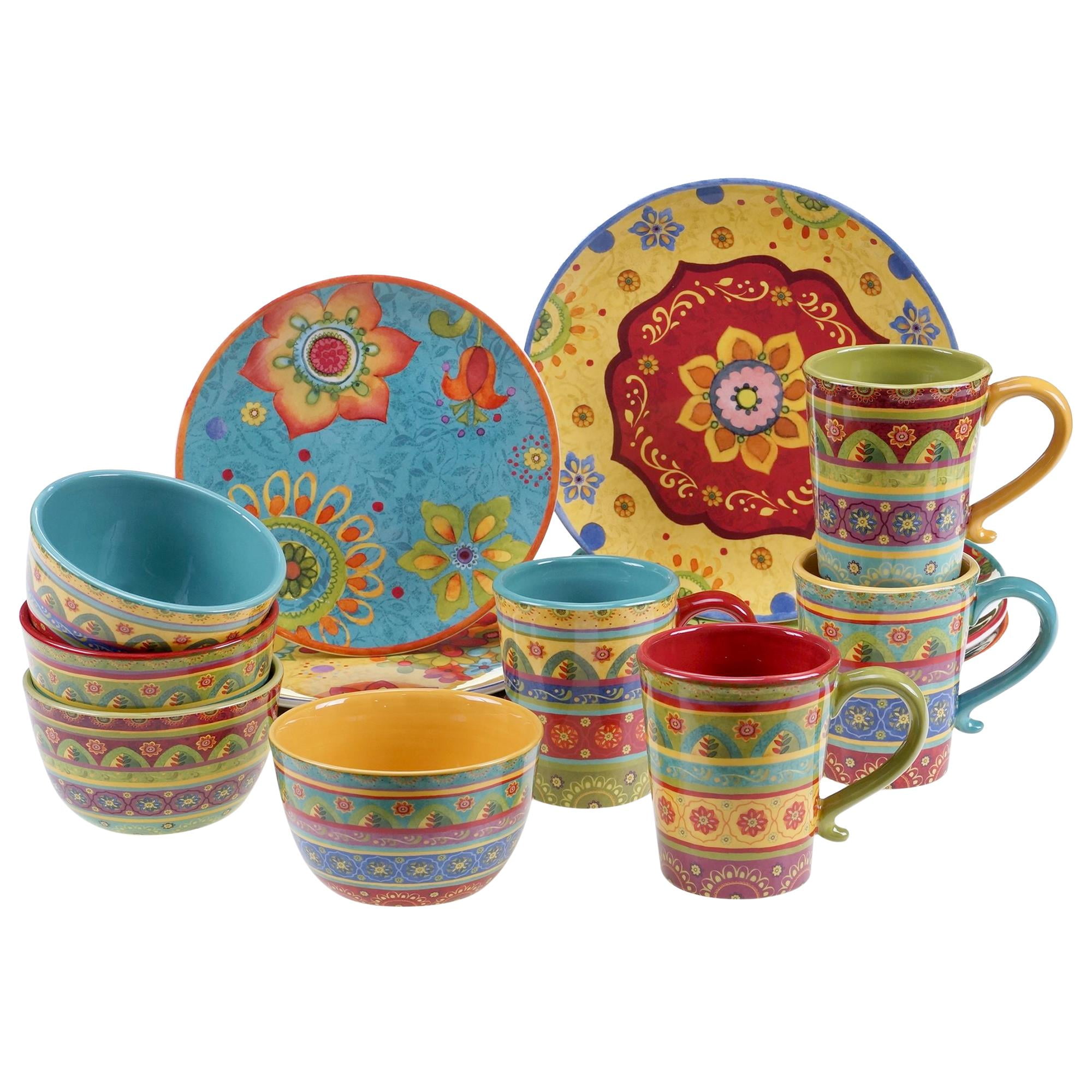 Tunisian Sunset Vibrant Floral Ceramic Dinnerware Set for 4