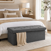 Tunmod 43" Folding Storage Ottoman Bench, Tufted Fabric Storage Bench with Thicker Foam Padded Seat, 660 lbs Capacity Fo