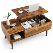 Tunmod Modern Lift-top Coffee Table with Hidden Compartment and Open Storage Shelf for Living Room, Reception Area and Home Office
