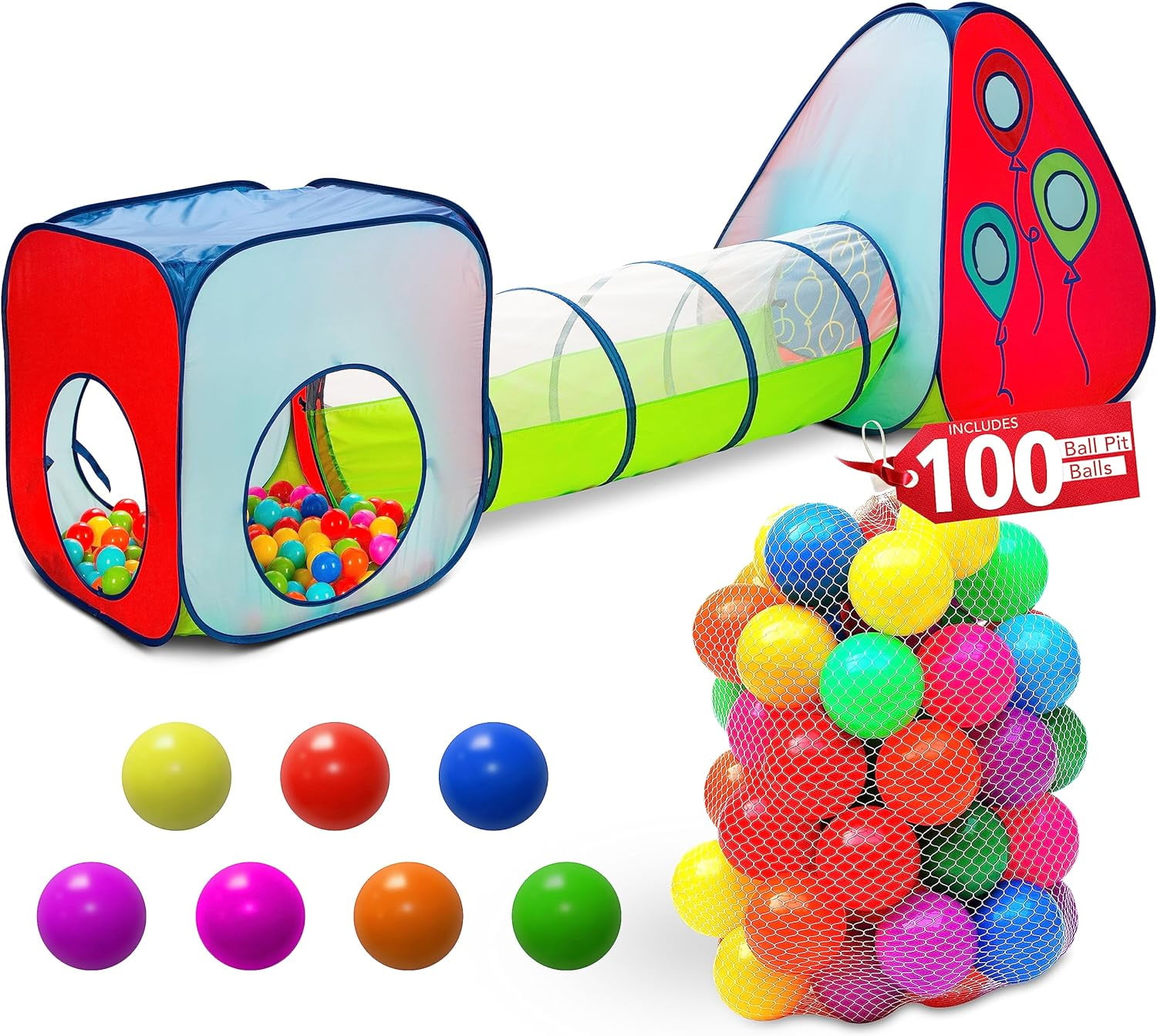 Tunnel and Ball Pit Play Tent 3pc Pop Up Toddler Gym Tunnels with