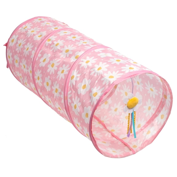 Catstages Tunnel Toy for Indoor Cats, Pink Daisy, 28 in, Collapsible Hide & Play Tube with Plush Catnip Toy