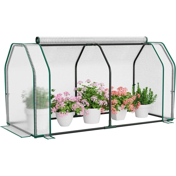 Tunnel Greenhouse, 47" x 22" x 24" Portable Garden Greenhouse W/ Roll-up Zipper Door & All-Weather PE Cover, Sun & Frost Protection, Outdoor & Indoor Green House for Yard, Balcony