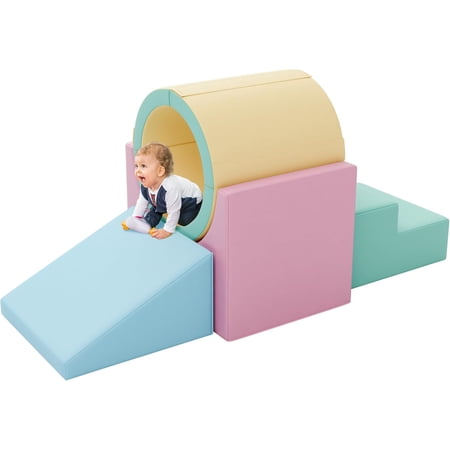 TOLEAD Tunnel/Ramps Foam Climber, Climb & Crawl Foam Activity Play Set for Toddlers and Kids, Safe Indoor Crawling Gym Equipment for,Infant,Baby Waterproof Easy to Clean (Pink)