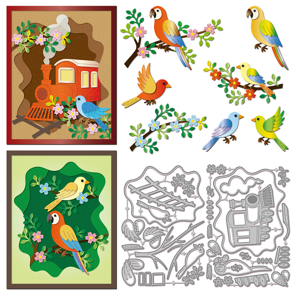 Tunnel Train Bird Cutting Dies Bird Parrot Metal Die Cuts Tree Flower ...