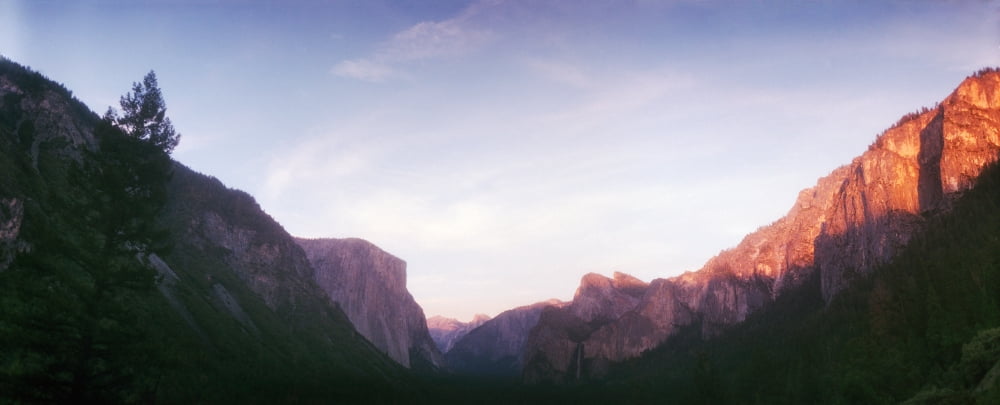 Tunnel View of Yosemite Valley at sunset Yosemite National Park Mariposa County California USA Canvas Art - Panoramic Images (6 x 15)