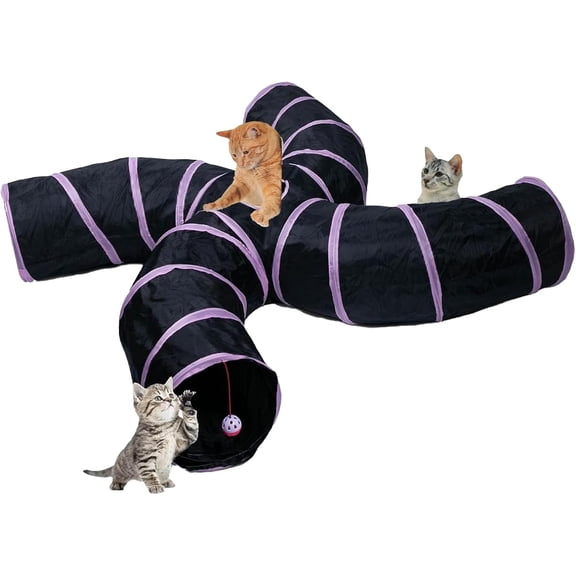 Tunnel for Indoor Cats Large, with Play Ball S-Shape 4 Way Collapsible Interactive Peek Hole Pet Tube , Puppy, Kitty, Kitten, (S4 - Black & )