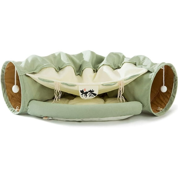 Tunnel for Indoor, Tube with Collapsible Washable Bed,Cat Bed for Small Medium Large cat.(Matcha)
