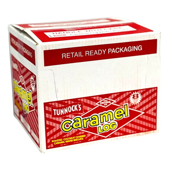 Tunnock's Caramel Log Wafer Biscuits, Roasted Coconut Covered, 8 Count (Pack of 20)