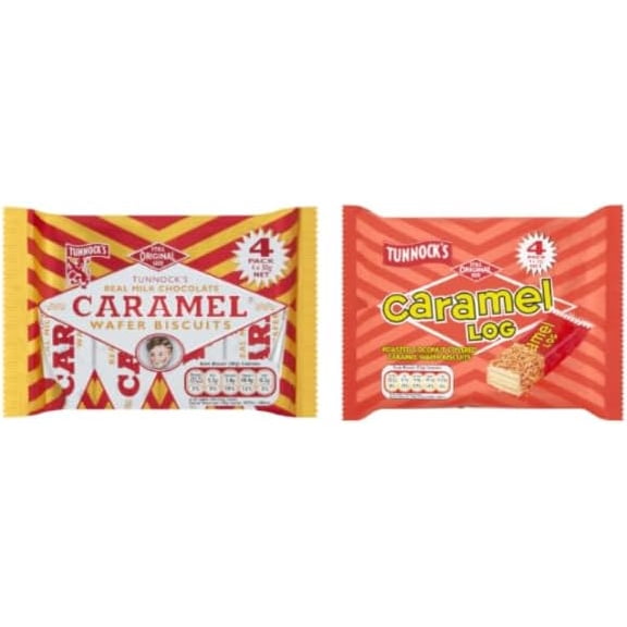 Tunnock's Caramel Wafer Biscuits and Caramel Log, Real Milk Chocolate. - Classic Scottish Biscuits