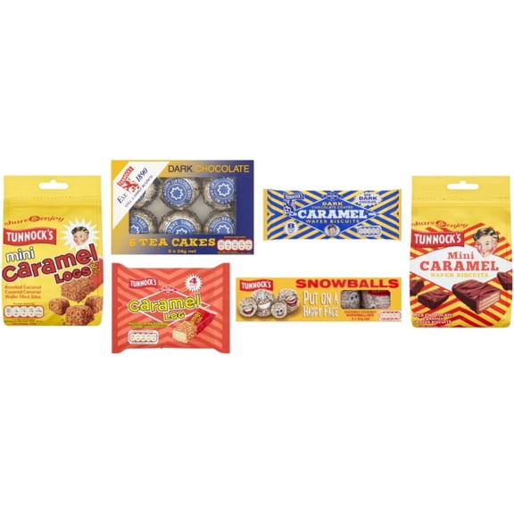 Tunnock's Variety Pack, Caramel Logs, Tea Cakes, Snowballs, Wafer Biscuits, Milk & Dark Chocolate - British Snacks