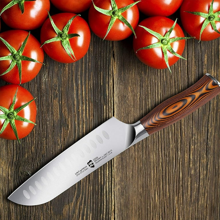 TUO Santoku Knife, 7 Japanese Chef Knife Vegetable Knife, German HC  Stainless Steel, Ergonomic Pakkawood Handle with Gift Box, Goshawk Series