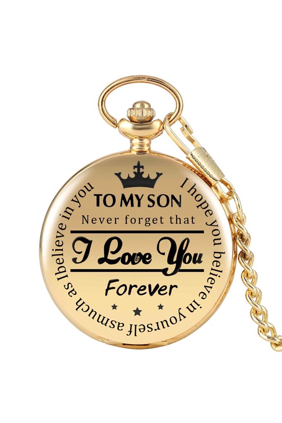 Pocket Watch, To, My Son I You Forever Fashion Lettering Commemorative Waist Chain Pocket Watch, Gold