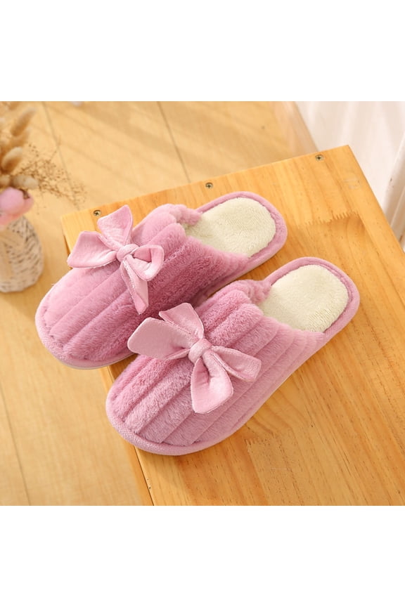 Slippers for Women, Women's Cozy Memory Foam Bow Slippers, Fuzzy Wool-Like Plush Fleece Lined House Shoes, Fashion Women Casual Home Shoes Purple B