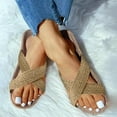 thumbnail image 1 of Tuobarr Women's Slide Sandals Fashion Women Casual Round Head Woven Flaxcomfy Sandals Flat Bottom Beach Casual Shoes Khaki US Size 6, 1 of 5