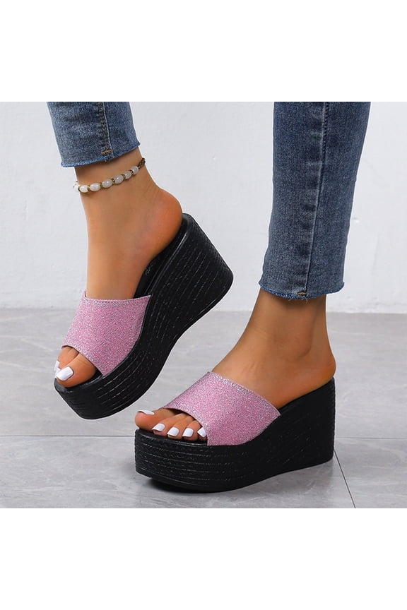 Women's Wedge Sandals Matsu Heel Thick Sole Slope Heel Women's Shoes Breathable Slip-On Beach Sandals Pink US Size 7