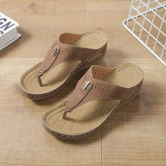 Tuobarr Women's Wedge Sandals Summer Ladies Fashion Slippers Women's Slope Heel Sandals Casual Wear Flip Flops Brown US Size 9