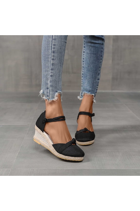 Women's Wedge Sandals Summer Ladies Shoes Platform Wedge Heel Closed Toe Sandals Casual Women's Sandals Black US Size 8.5