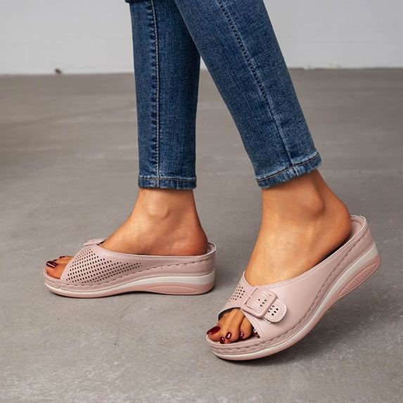 Tuobarr Women's Wedge Sandals Women's Flat Shoes Ladies Beach Sandals Summer Non-Slip Causal Slippers Pink US Size 7.5