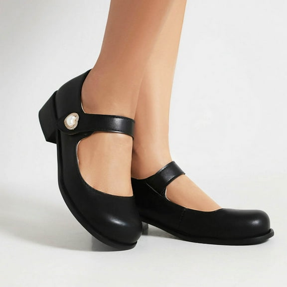 Tuobarr Womens Dress Heels Women's Summer Leisure Round Head Low Heels Solid Color Shoes Black US Size 4.5