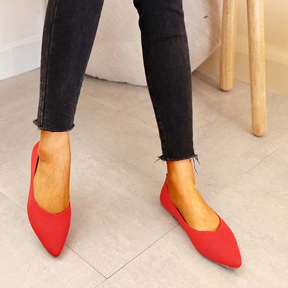Tuobarr Womens Dress Shoes Leisure Flat Platform Pointed Shoes Non-Slip Light Cloth Shoes Red US Size 5