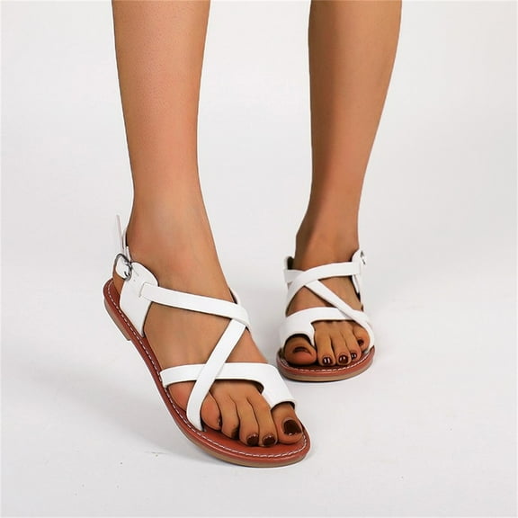 Tuobarr Womens Flat Sandals New Summer Flat Shoes Casual Pullover Toe Women's Sandals Beach Shoes White US Size 8.5